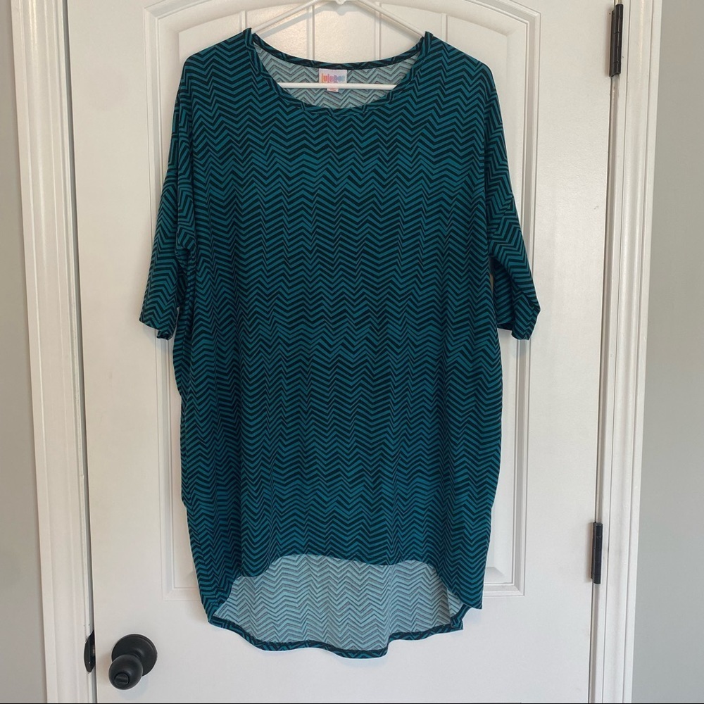 LulaRoe Irma Top Blue & Black Design Size XS